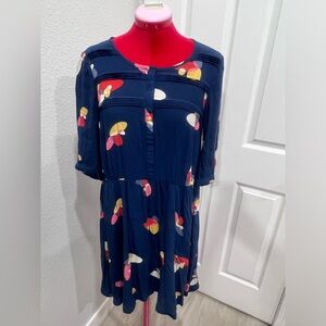 Navy Abstract Print Dress 3/4 Sleeve Casual Day‎ Dress